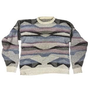 Vintage Ellis Island? Sweater L? Multicolor Striped Knit Crewneck Heavy 90s Mens